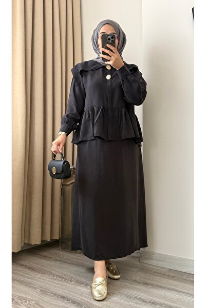 MERİÇ BOUTİQUE Gold Buttoned Mobile Belted Tencel Skirt Set
