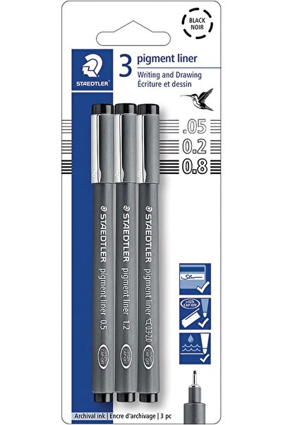 Staedtler أقلام فاين لاينر، سوداء، عبوة من 3 قطع