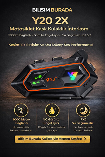 kruxon Y20 2X Motosiklet Kask Interkom Bluetooth 5.3 1000m Gürültü Engelleyic...