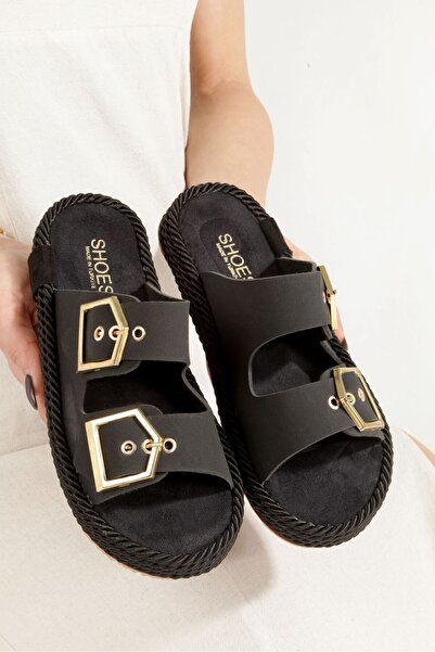 BARAK SHOES Kadın Günlük Çift Tokalı Yandan Halat Sargılı Süet Sandalet