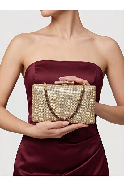 Biçanta Χρυσό Χρώμα Μεταλλική Λαβή με Πέτρα στην Ένα Πλευρά Γυναικεία Βραδινή...