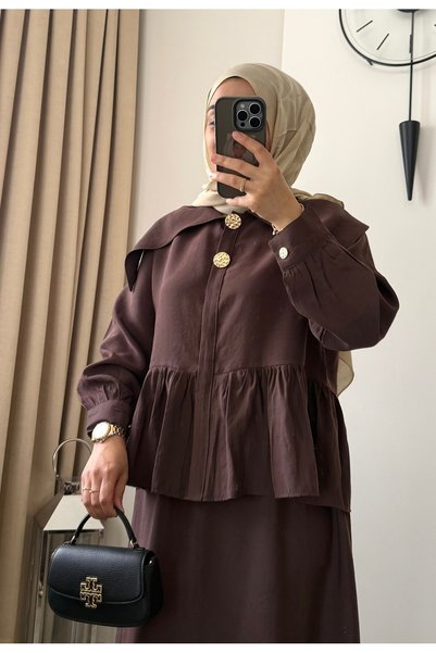 MERİÇ BOUTİQUE Gold Buttoned Mobile Belted Tencel Skirt Set