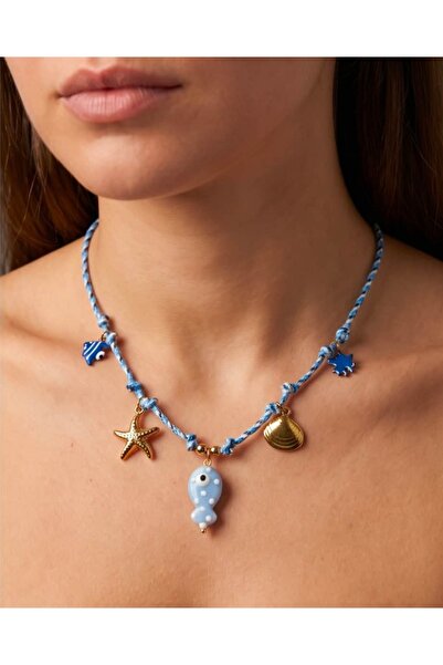 Portakal Esintisi Marivon Mavi Balık Figürlü Deniz Temalı Charm Choker Çelik ...
