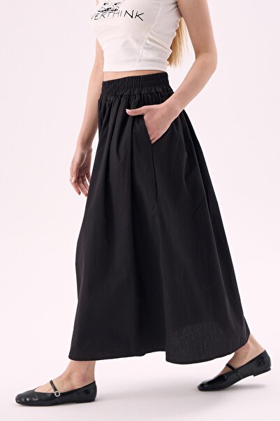 CrepTekstil Fusta midi din poplin Crep pentru femei, cu talie elastică și buz...