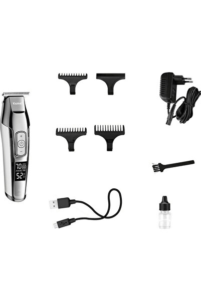 Kemei Επαναφορτιζόμενη Κουρευτική Μηχανή Ασημί KM-5027