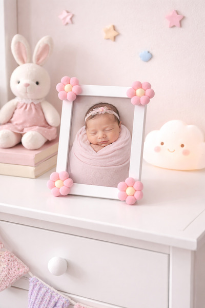Bebek Odası Dekoratif Çerçeve El Yapımı Çiçekli Fotoğraf Çerçevesi 15x21