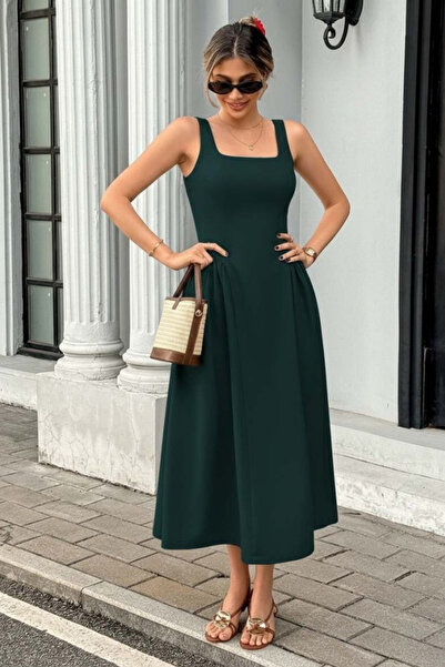 Modayakamoz Νέα σεζόν Γυναικείο φόρεμα μίντι με τετράγωνο λαιμό και τιράντες,...