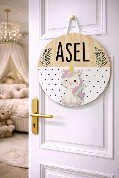 estölye El Yapımı Unicorn Temalı İsme Özel Yuvarlak Bebek Kapı süsü, Hastane ...