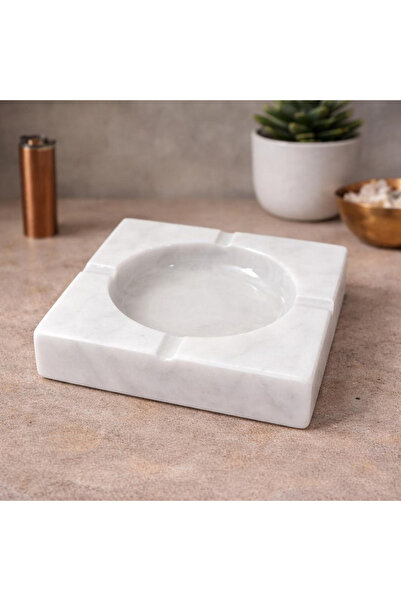 Ozan Mermer Design Natural Marble Ashtray 12X12 cm – Handmade, Stylish and Du...