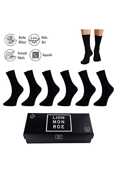 Lion Monroe Pure bamboo men's crew socks, long, plain black, seamless, premiu...
