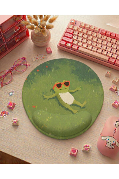 matizya Güneş Gözlüklü Kurbağa Tasarımlı Bilek Destekli Mousepad – Sevimli Ma...