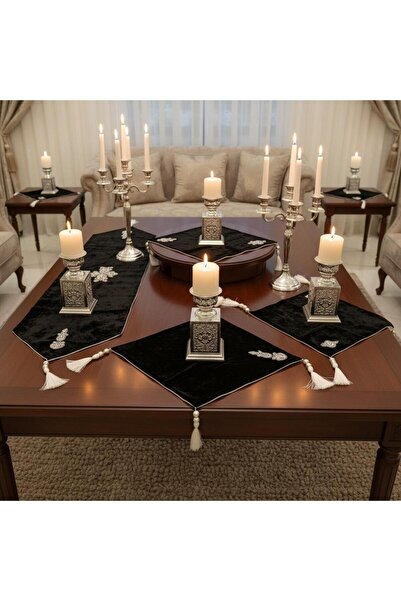 Ceki Home Σετ Σαλονιού Σετ Runner Μαύρο Βελούδινο Χρώμα 4 Τεμάχια Προϊόντα Πρ...