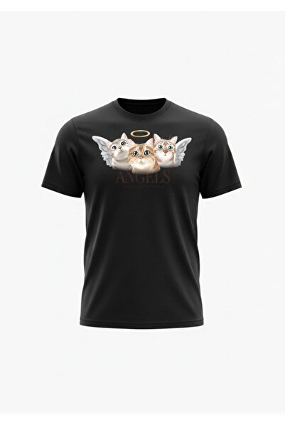 URBANTRENDSTORE Unisex Melek Kediler Angels Cat Oversize Fit Άνετο φαρδύ μπλο...