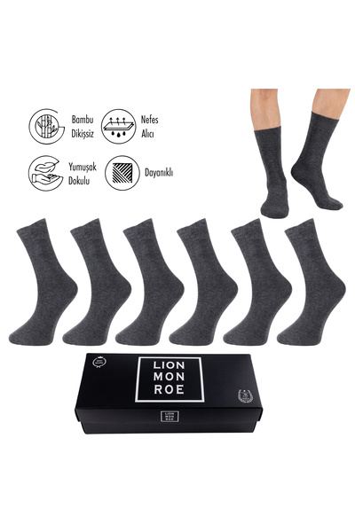 Lion Monroe Saf Bambu Erkek Soket Uzun Düz Antrasit Çorap Dikişsiz Premium Ku...