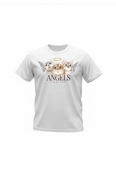 URBANTRENDSTORE Unisex Melek Kediler Angels Cat Oversize Fit Άνετο φαρδύ μπλο...