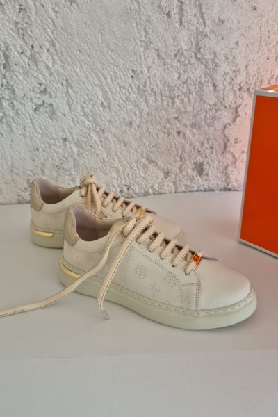 Mammamia D26YA-7065-B Hakiki Deri Bağcıklı Düz Taban Kadın Sneaker