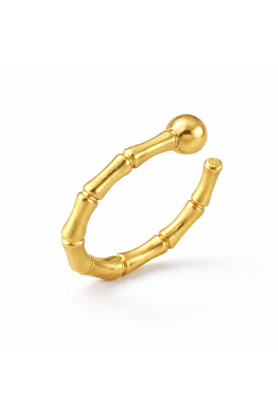 9YirmiBeş 14K Altın Kaplama 925 Ayar Gümüş Bambu Doku Tekli Ear Cuff Kıkırdak...