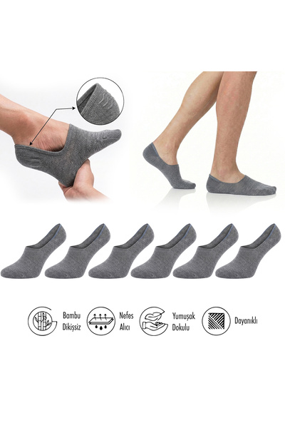 Lion Monroe Pure Bamboo Men's Ballerina Socks Gray Seamless Invisible Non-Sli...