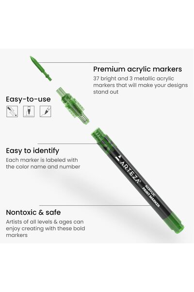 ARTEZA Acrylic marker and paint pens, set of 40 acrylic paint pens in assorte...