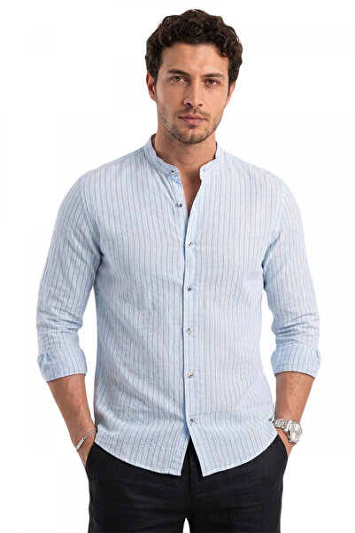 DeepSEA Cămașă albastră pentru bărbați, cu guler întors, fără călcare, din țe...