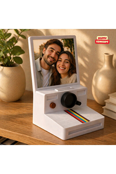 Mumu Retro Kamera Temalı Fotoğraf Çerçevesi - Nostaljik Masa Üstü Dekoratif Resimlik 15 x 10 Cm Renkli