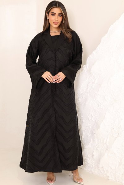 SAI ABAYA Luxury Black Coat Coller Designer Chiffon Abaya with Inner Lining for Women