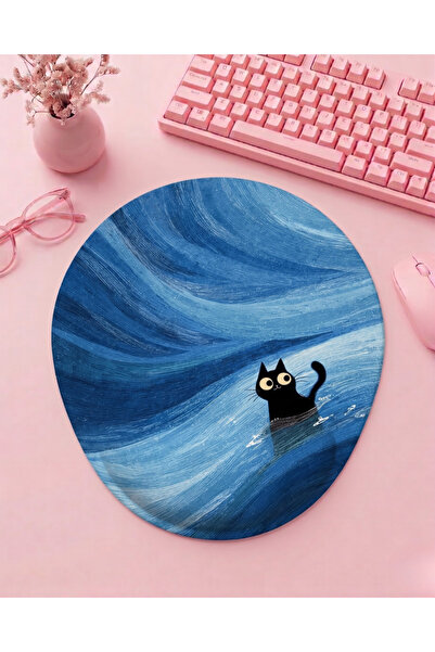 matizya Sanatsal Dalga ve Siyah Kedi Tasarımlı Bilek Destekli Mousepad – Mini...