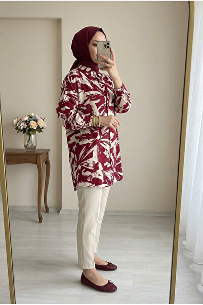 Kirazca Butik Γυναικείο τουνίκ με μοτίβο αντίθεσης, άνετη εφαρμογή και κουμπι...