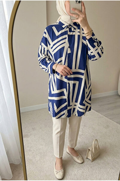 Kirazca Butik Γυναικείο τουνίκ με μοτίβο αντίθεσης, άνετη εφαρμογή και κουμπι...