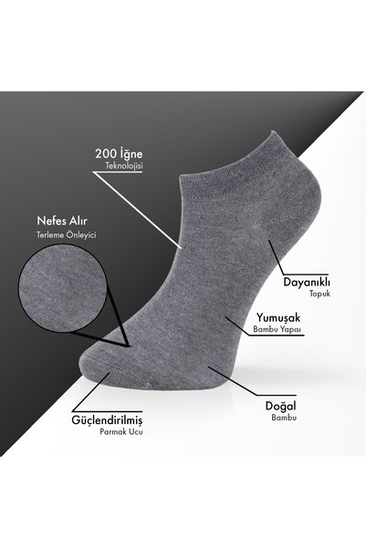Lion Monroe Pure Bamboo Women's Booties Flat Short Socks Gray Seamless Premium Boxed 6-Piece L5952Aznp Softaura