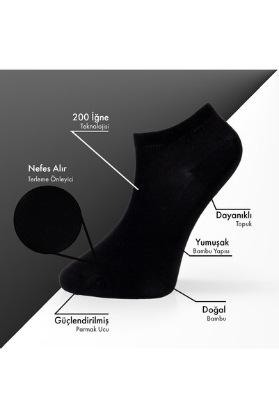 Lion Monroe Pure Bamboo Women's Booties Flat Short Socks Black-Grey - Anthracite Seamless Premium Boxed Set of 6 L5952Aznp Softaura