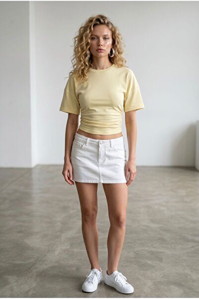 Crystal Life Side Gathered Short Sleeve Crop Top