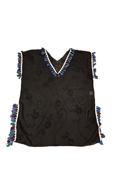 Glowzia Black Tassel Detailed Chiffon Beach Dress Pareo