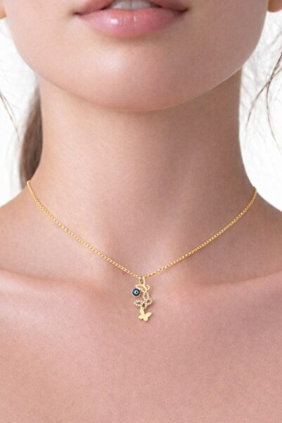 ATALYA ACCESSORY Nazar Boncuklu Zirkon Taşlı Çelik Kolye – Şık ve Minimal Kad...