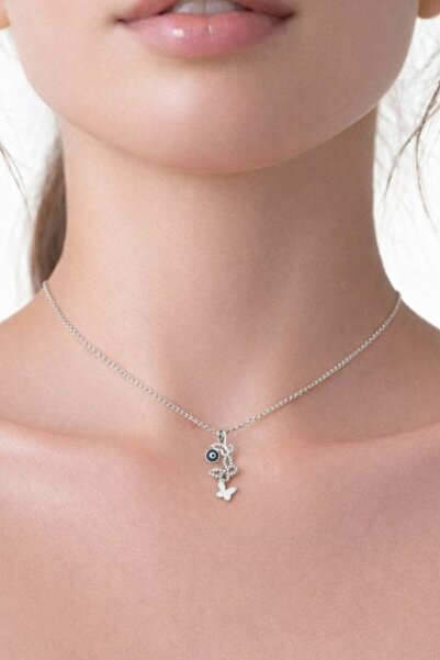 ATALYA ACCESSORY Nazar Boncuklu Zirkon Taşlı Çelik Kolye – Şık ve Minimal Kad...