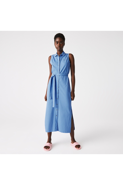 Lacoste Γυναικείο Μπλε Φόρεμα Loose Fit Αμάνικο Polo Neck