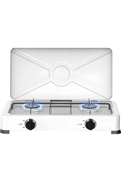 Tradeo Portable Double Burner Gas Stove with Lid, Enamel Grill, High Flame Ef...