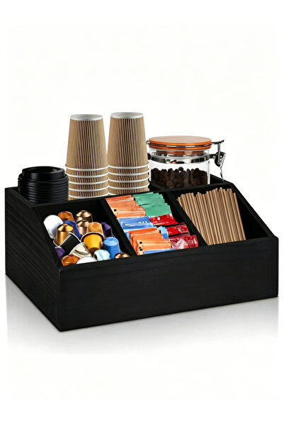 Generic Wood Coffee Bar Storage Organizer Basket for Coffee Pods Condiments C...