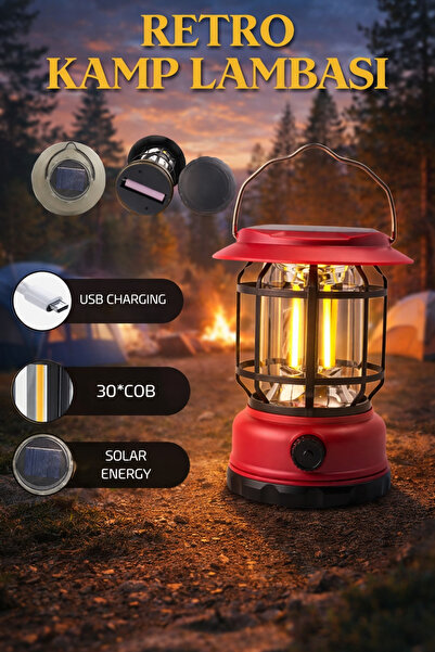 Janva Solar Retro ışığı ayarlanabilir Şarjlı Ledli Kamp Lambası Işıldak Fener...
