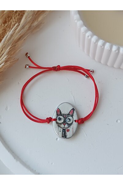 La fee aksesuar Cat Bracelet Handmade Polymer Clay Red String Lucky Bracelet ...
