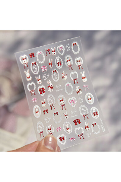 Choice ملصقات أظافر بتصميم أرانب وفيونكات، ملصقات زينة أظافر ناعمة ثلاثية الأ...