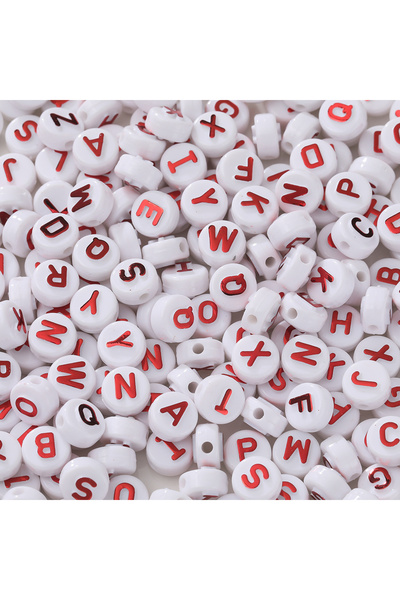 Choice17 White-red 30pcs 6*10mm Mixed Acrylic Letter Beads Round Spacer Loose...