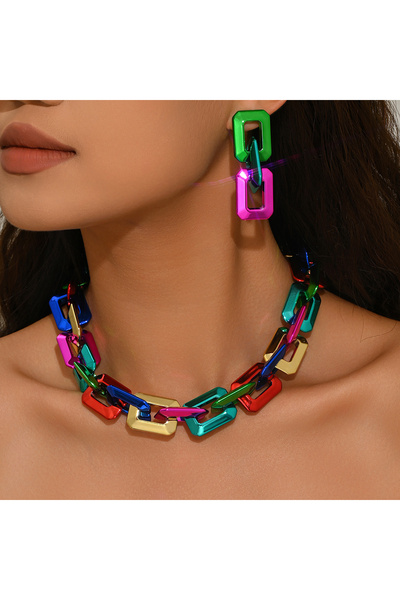 Choice RAINBOW Colorful Splicing Earrings, Necklace Set, Women's Jewelry Set,...