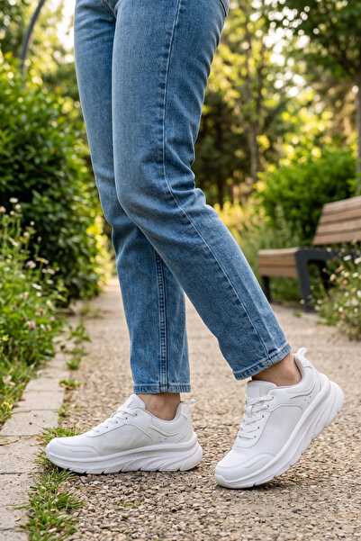 IN-STEP Lotus Comfort-Walk White Women's Thick Sole Casual Sports Shoes