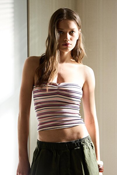 Bershka Çizgili bandeau top