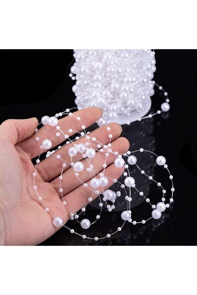 choice2 White-10M-Roll 5/10Meters Artificial Pearls Chain Fishing Line Beads ...