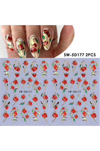 Choice1 SW-5D177 2pcs 2pcs Luxury Gems 5D Embossed Nail Stickers Snowflake Fl...