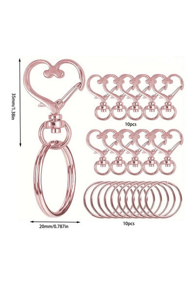 Choice1 10key 10Ring rose gold color 20pcs Metal Keychains 10pcs Heart Shaped...
