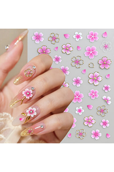 Choice4 6 1Pcs 5D Embossed Cherry Blossom Nail Stickers Pink Blue Yellow Purp...