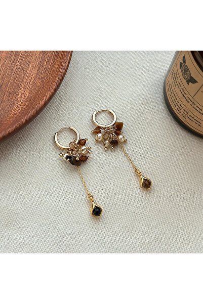 Choice colored Maillard Style Retro Gravel Tiger Eye Stone Tassel Ear Buckle ...